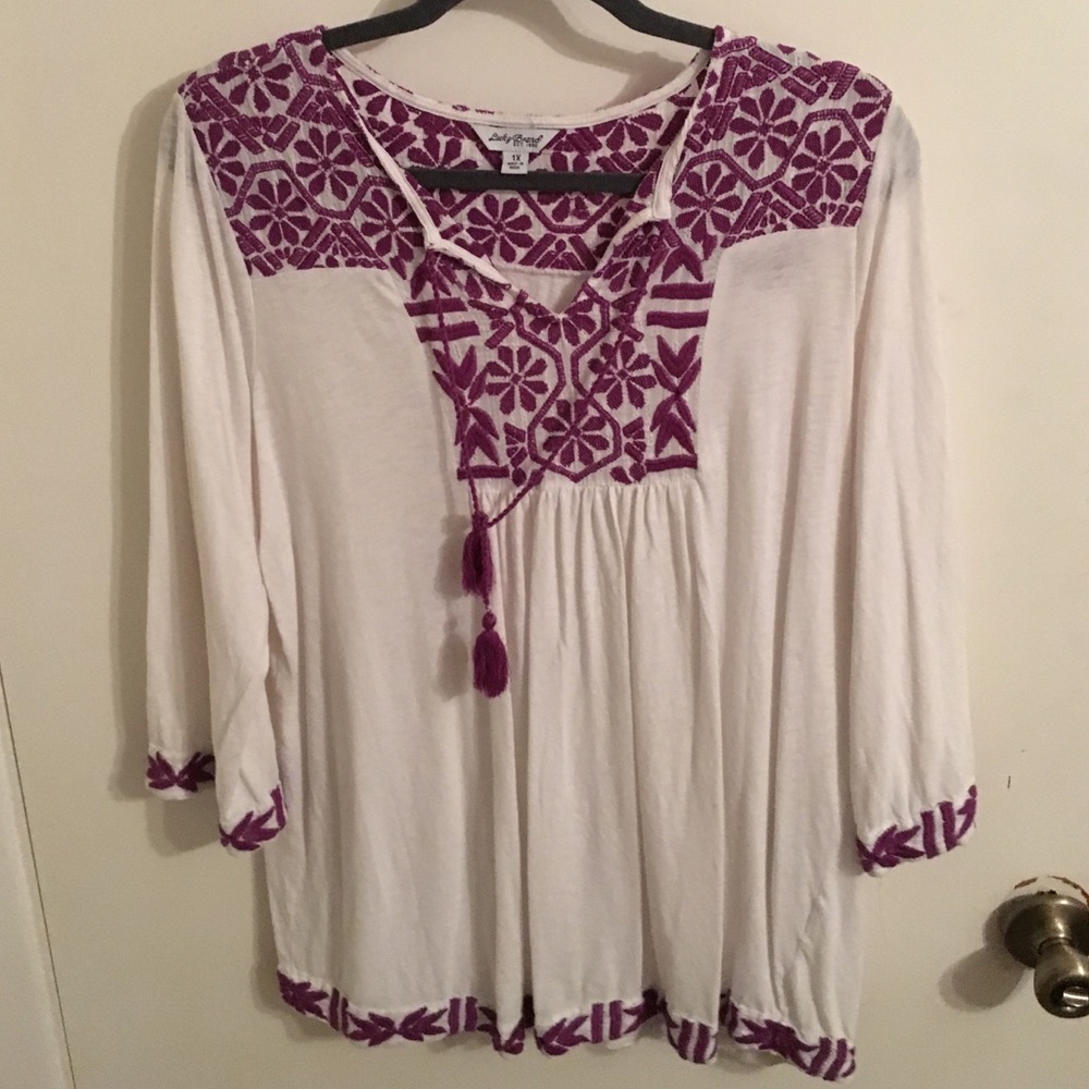 Lucky Brand Embroidered Boho Top
